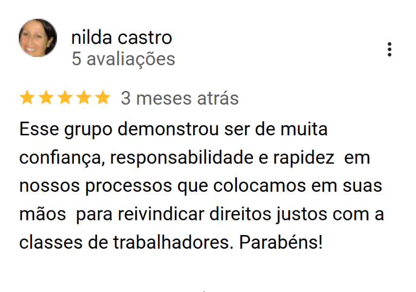 Avaliação de nilda castro no Google: 5 estrelas