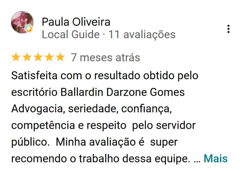 Avaliação de Paula Oliveira no Google: 5 estrelas